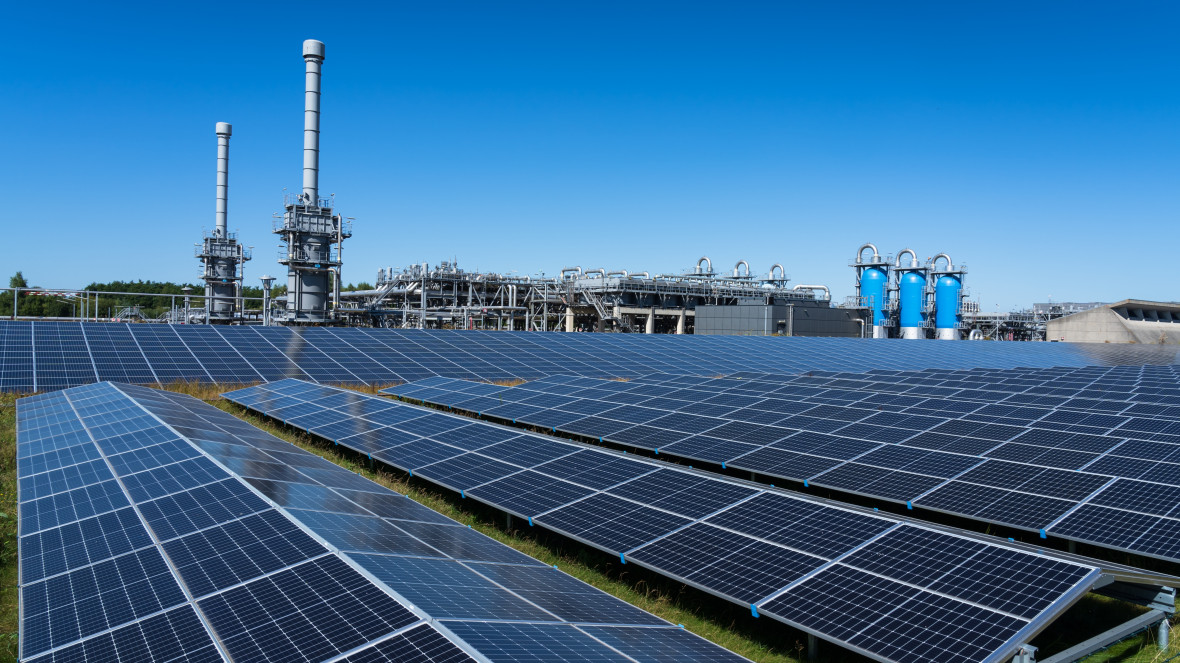 Solar panels at a gas storage facility in the Netherlands.